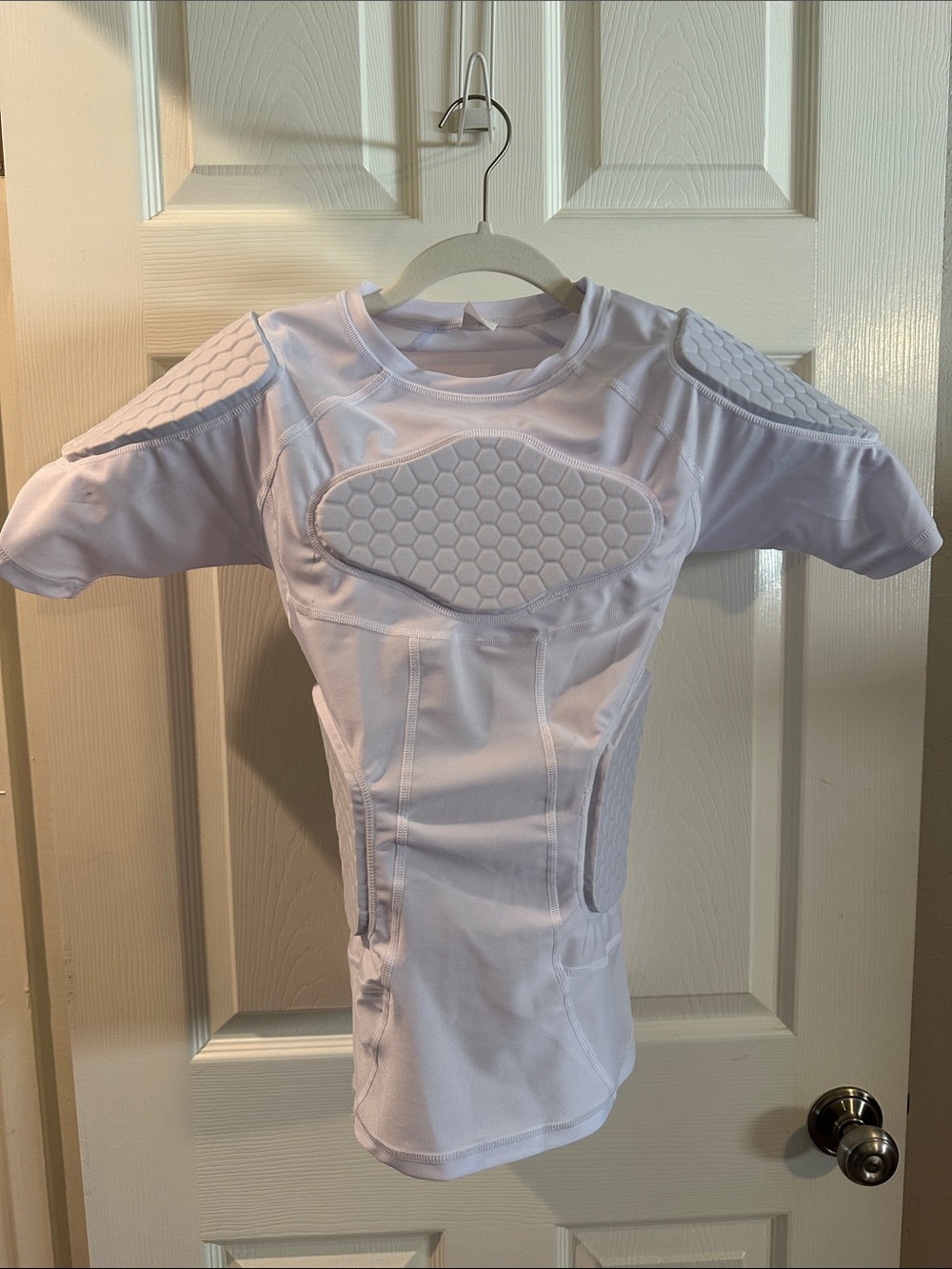 Men’s White Compression Padded Football Shirt - Protective Short Sleeve S